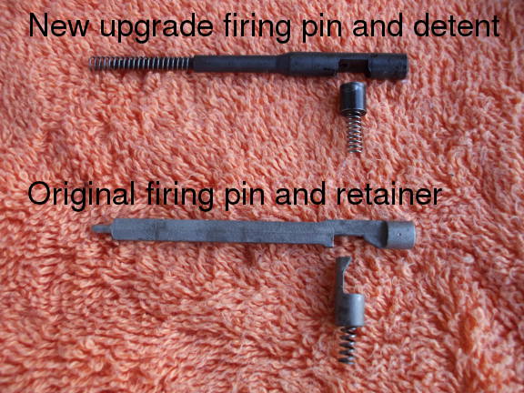 Original and new firing pin and retaining plunger for the CZ-52 pistol.