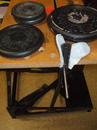 CZ-52 slide clamped in a workbench.